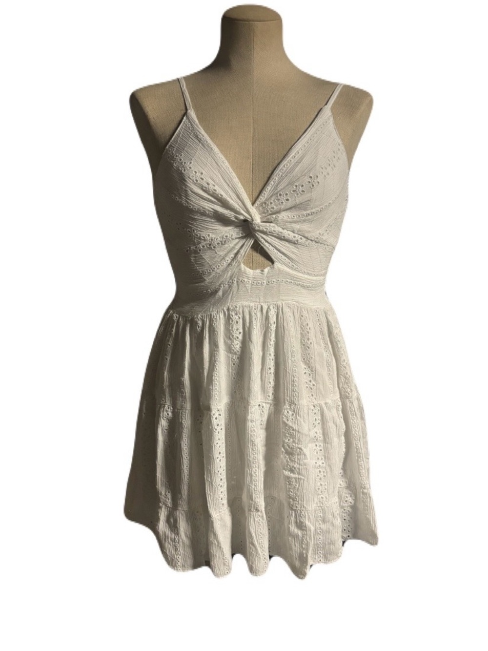 Angie Cream Eyelet Knot-Front Mini Dress